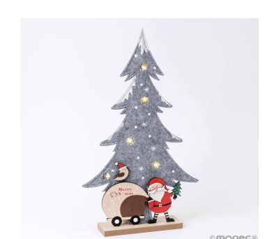 Árbol 5 LEDS fieltro gris Papa Noel base madera 23x44,5x5cm. - ANA46