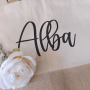 Neceser personalizado con nombre en algodón fairtrade y yute para regalara a las invitadas de tu boda o comunión
