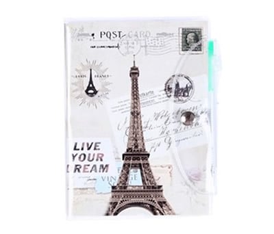 Libreta de notas de pvc con bolígrafo y diseños en el intererior modelo París