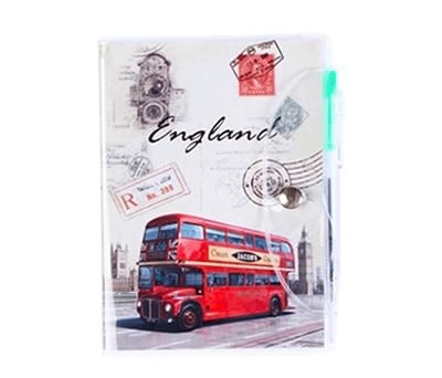 Libreta de notas de pvc con bolígrafo y diseños en el interior modelo england