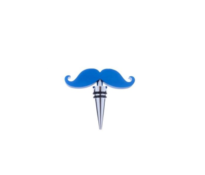 tapón de vino mostacho color azul en caja de regalo