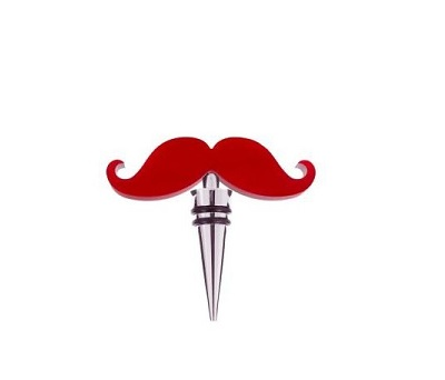 tapón de vino mostacho color rojo en caja de regalo