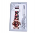 Estuche reloj floral y bolígrafo ideal como detalle para las mujeres y niñas invitadas a bodas y comuniones