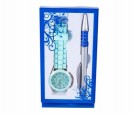 Reloj azul celeste de silicona en caja de regalo con bolígrafo a juego ideal como detalle de comunión para niños en eventos