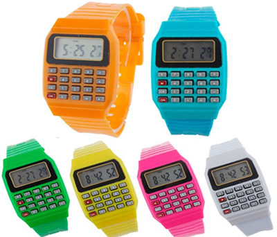 Reloj calculadora en diferentes colores ideal para los niños como detalle de comunión y regalo