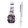 Reloj floral en tonos azules en caja de regalo con bolígrafo ideal como detalle para mujeres e invitadas a bodas, comuniones y bautizos