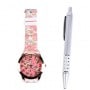 Reloj floral en tonos rosas en caja de regalo con bolígrafo ideal como detalle para mujeres e invitadas a bodas, comuniones y bautizos