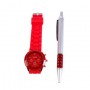 Reloj rojo de silicona en caja de regalo con bolígrafo a juego ideal como detalle de comunión para niños en eventos