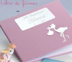 Libro de firmas para bautizo nacimientos de niña color rosa grabado y personalizado