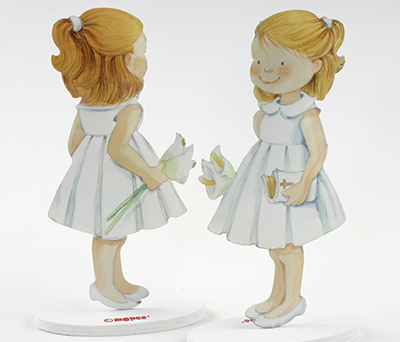 Figura pastel de metal niña con vestido blanco Recuerdo Primera Comunión