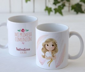 Taza cerámica niña comunión en caja de regalo como Detalle para invitados de comunión