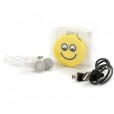 MP3 emoticono en caja transparente con cable y auriculares