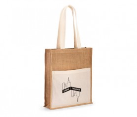 Bolsa de yute con bolsillo frontal para personalizar y regalar como artículo de merchandising