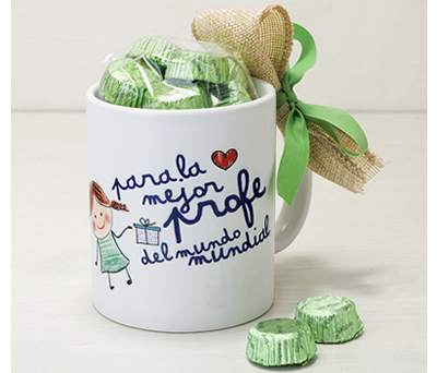 Taza para la mejor profe del mundo mundial como regalo para fin de curso o navidades