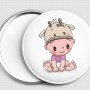 Abrebotellas con imán bebé con pañal niña y gorrito vaquita en la cabeza detalle cuqui para los invitados del bautizo