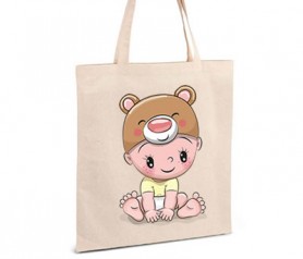 Ideal bolsa de asa bebé con gorrito de osito como detalle de bautizo o para llevar todos los complementos del bebe