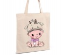 Ideal bolsa de asa bebé con gorrito de vaquita como detalle de bautizo o para llevar todos los complementos del bebe