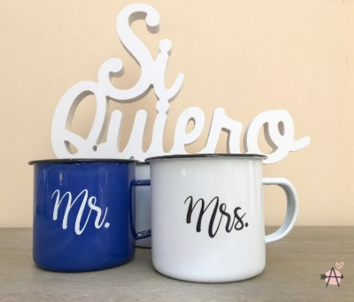 conjunto de tazas metálicas como regalo para parejas siguientes a casarse o como regalo de boda