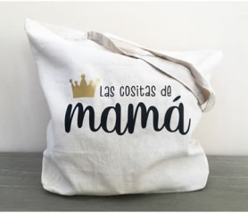 Bolsa de asas de algodón orgánico con la frase las cositas de mamá para regalar a cualquier madre