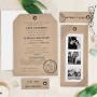 Composición invitación de boda kraft ocn tarjetas y fotos polaroid