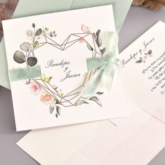 Invitación de boda elegante con corona floral y en tonos pastel para los enlaces de 2019 y 2020