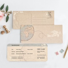 Invitación de boda para novios viajeros