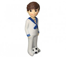 Figura comunión niño con pelota de fútbol vestido de marinero para la tarta