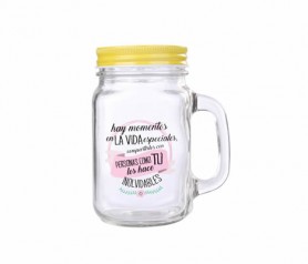 Jarra de cristal con tapa de color amarillo y caña a juego momentos especiales ideal como detalle de boda y comunión