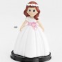 Figura de comunión para la tarta de niña con vestido blanco y fajín lila