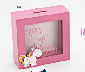 Hucha de madera de unicornio rosa para regalar como regalo de cumpleaños, en fiestas infantiles o como detalle para niñas pequeñas