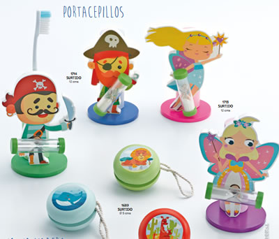 Portacepillos de hada y pirata con reloj de arena como regalo infantil para regalar en bodas bautizos y comuniones