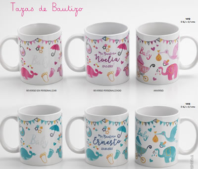 Taza de bautizo con motivos de bebé para personalizar y regalar como detalle a los invitados