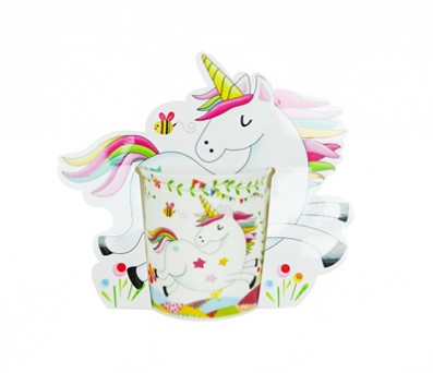 taza unicornio con cartón decorativo para las niñas invitadas a la comunión