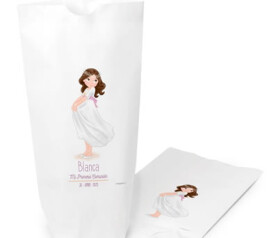 bolsa de papel niña vestido comunión personalizable para presentar los detalles a tus invitados