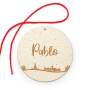 Bola de navidad de madera personalizada con cordón rojo como detalle de navidad