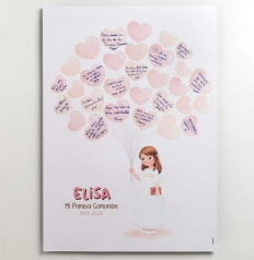 lamina de firmas niña de comunión globos de corazones