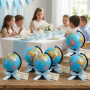 Huchas bolas del mundo decoradas en mesa de recuerdo