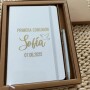 conjunto libreta y bolígrafo en caja personalizado como detalle de comunión