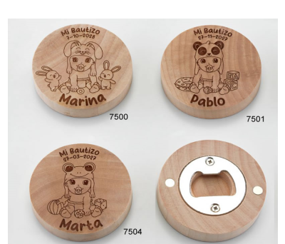 ABREBOTALLES-IMÁN MADERA CONEJITO PERSONALIZADO. diametro 6,5 cms. . - ADOPC4-7500