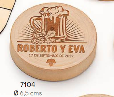 ABREBOTALLES-IMÁN MADERA JARRA PERSONALIZADO NOVIOS. Ø 6.5 cms. (MÍNIMO 15 uds.). ADOP7104