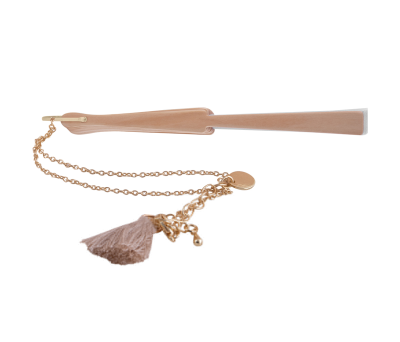 Abanico de Madera y Poliéster con Pulsera y Pompón