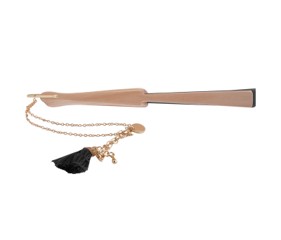 Abanico de Madera y Poliéster con Pulsera y Pompón