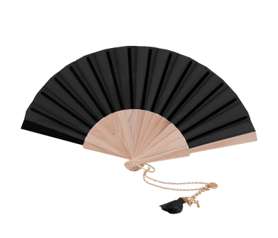 Abanico de Madera y Poliéster con Pulsera y Pompón