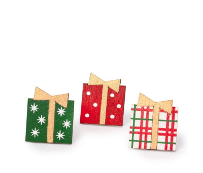 Adhesivo regalos madera lazo dorado 2,9x3,6cm - ANW79