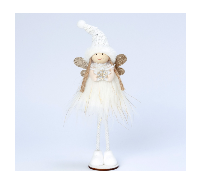 Angelita vestido blanco y alas doradas base madera 28 cm. - ANA150