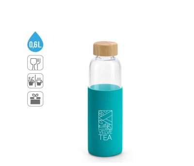 Botella de Vidrio Borosilicato con Tapón de Bambú y Funda de Silicona 60...