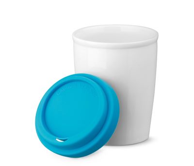 Taza de Viaje de Porcelana con Doble Pared y Tapa de Silicona
