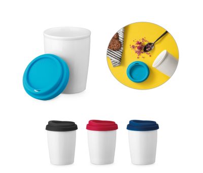 Taza de Viaje de Porcelana con Doble Pared y Tapa de Silicona