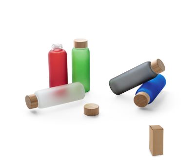 Botella de Vidrio Borosilicato Mate con Tapa de Bambú 500 mL