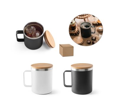Taza Termo Acero Reciclado con Tapa Bambú Doble Pared 420ml